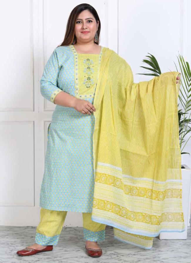 Cotton Sky Blue Traditional Wear Digital Printed Readymade Salwar Suit